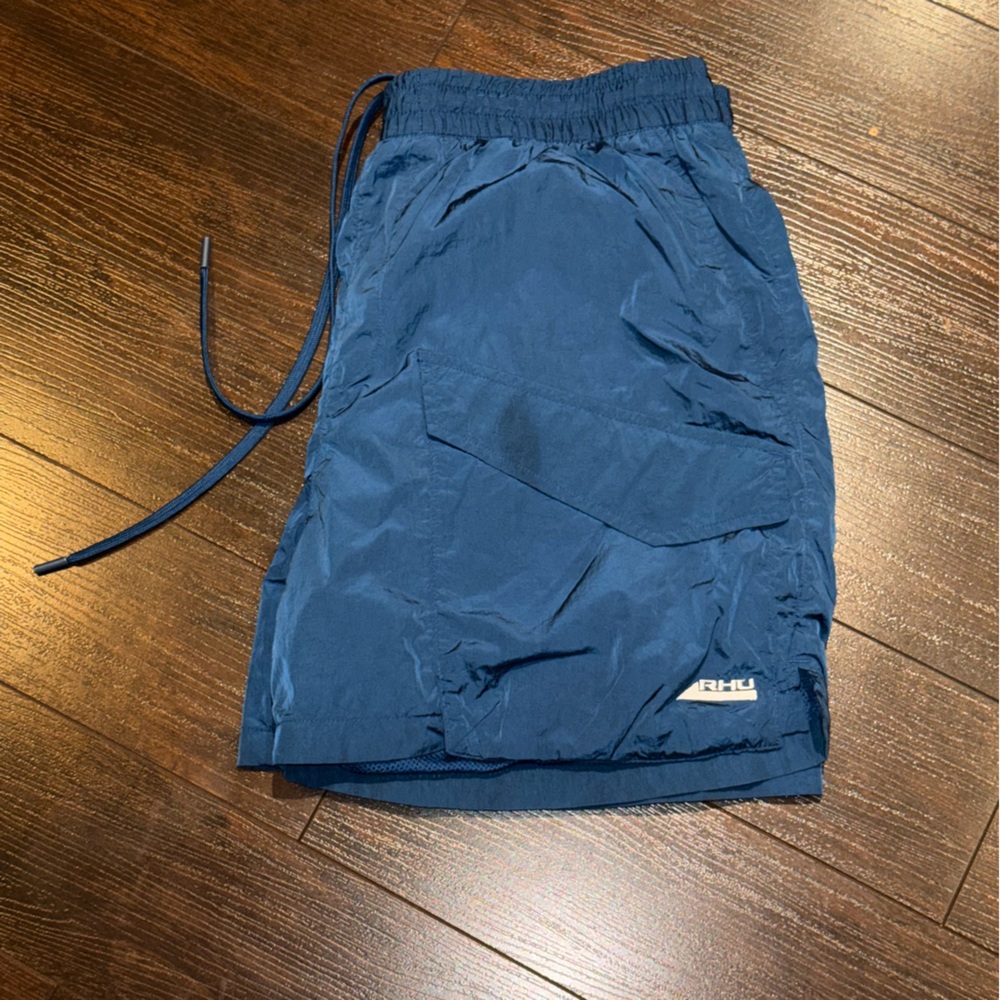 RHUDE x ZARA RHU Rhuigi Nylon Shiny Cargo Activewear 5” Shorts Mens Size L Blue